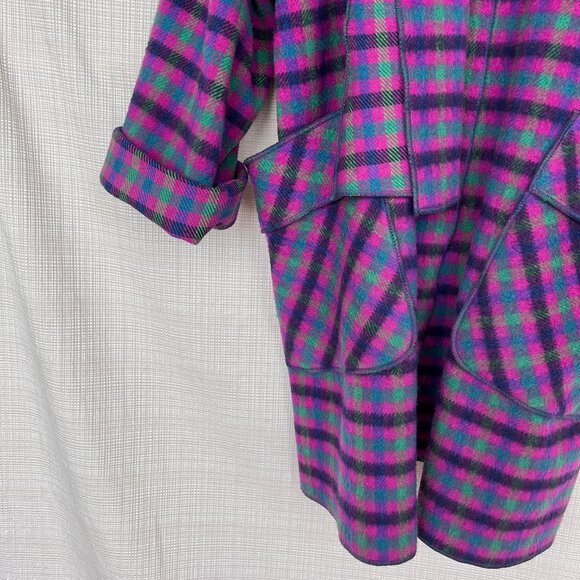 VINTAGE Rare Eclectic Scoat Scarf Coat Plaid Mohair Dead Stock Oversized… - Picture 7 of 16